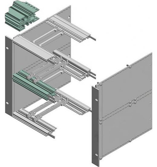 Double front profiles, natural-coloured anodised aluminium, for dividing a BGT 6 U into 2 x 3 U Interzoll BOPLA ICPC 09-8656566